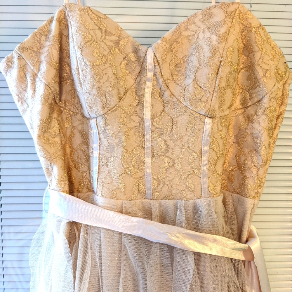 Teeze Me * Size 3 * Gold sparkly high-low dress